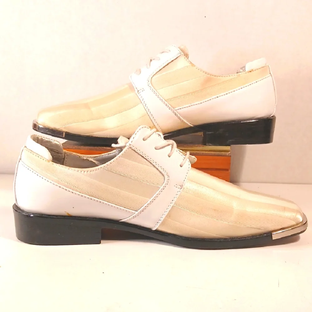 Bolano Mens Cream Lace Up Striped Avant Syyle Tuxedo Oxfords Sz 8.5